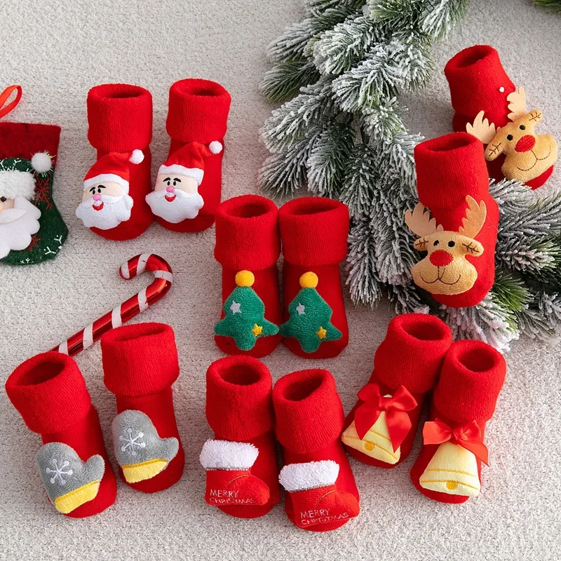 

Christmas Newborn Baby Winter New Year Socks Boys Girls Cute Anti Slip Thicken Warm Cotton Floor Grip Christmas Socks
