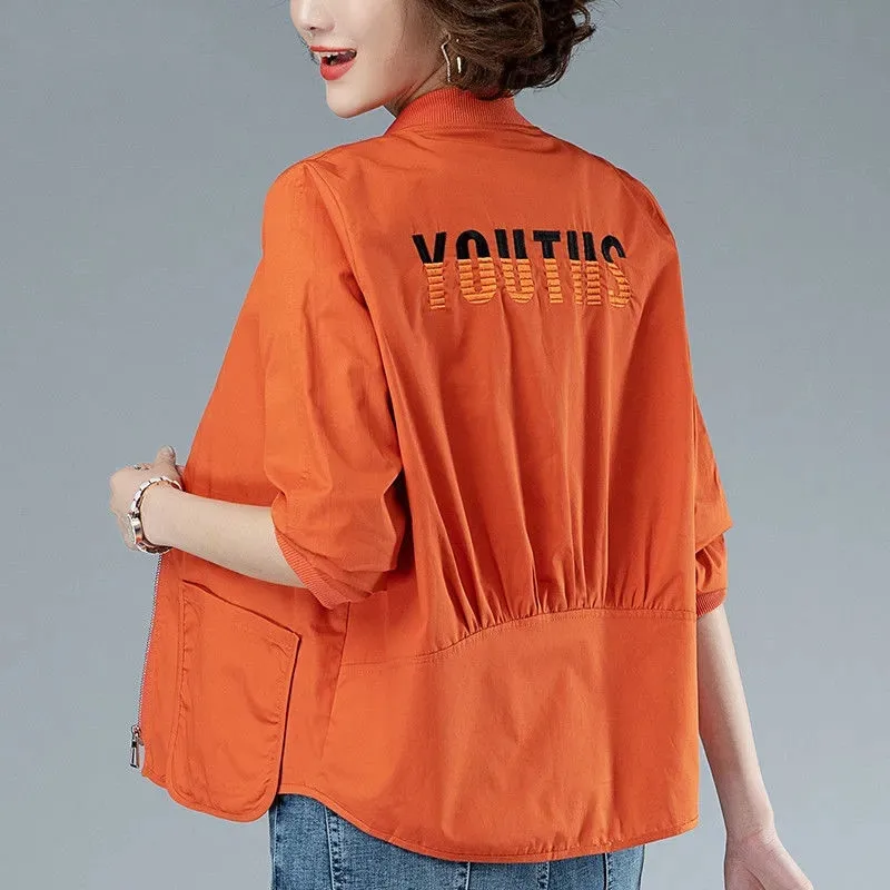 

2021 New Autumn Women's Jacket Thin Coat Long Sleeve Windbreaker Famale Pocket Zipper Jackets Casual Outwear Plus Size 4XL