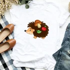 Kawaii Hedgehog мультфильм футболка для отдыха женская футболка Ulzzang Harajuku футболка для девочек 2021 Новейшая летняя футболка