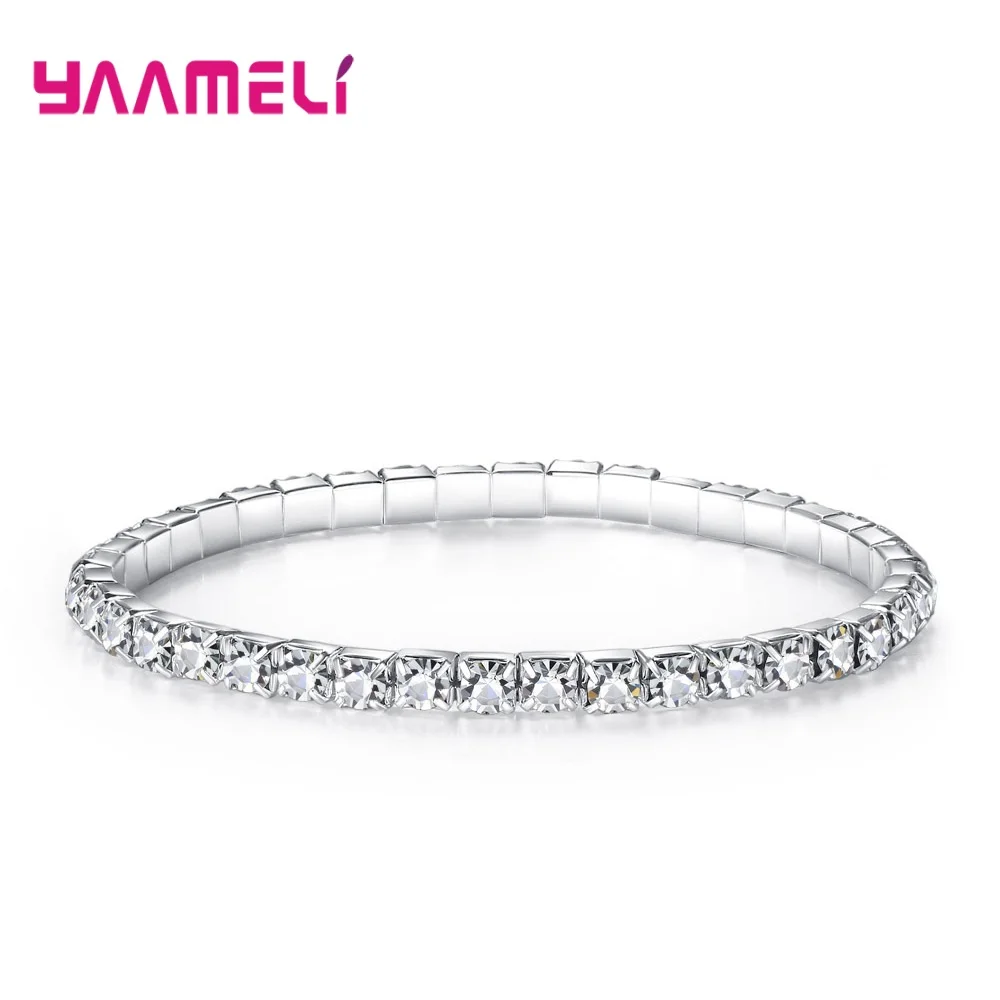 Браслеты Женские Стрейчевые из серебра 925 пробы с кристаллами | Украшения и