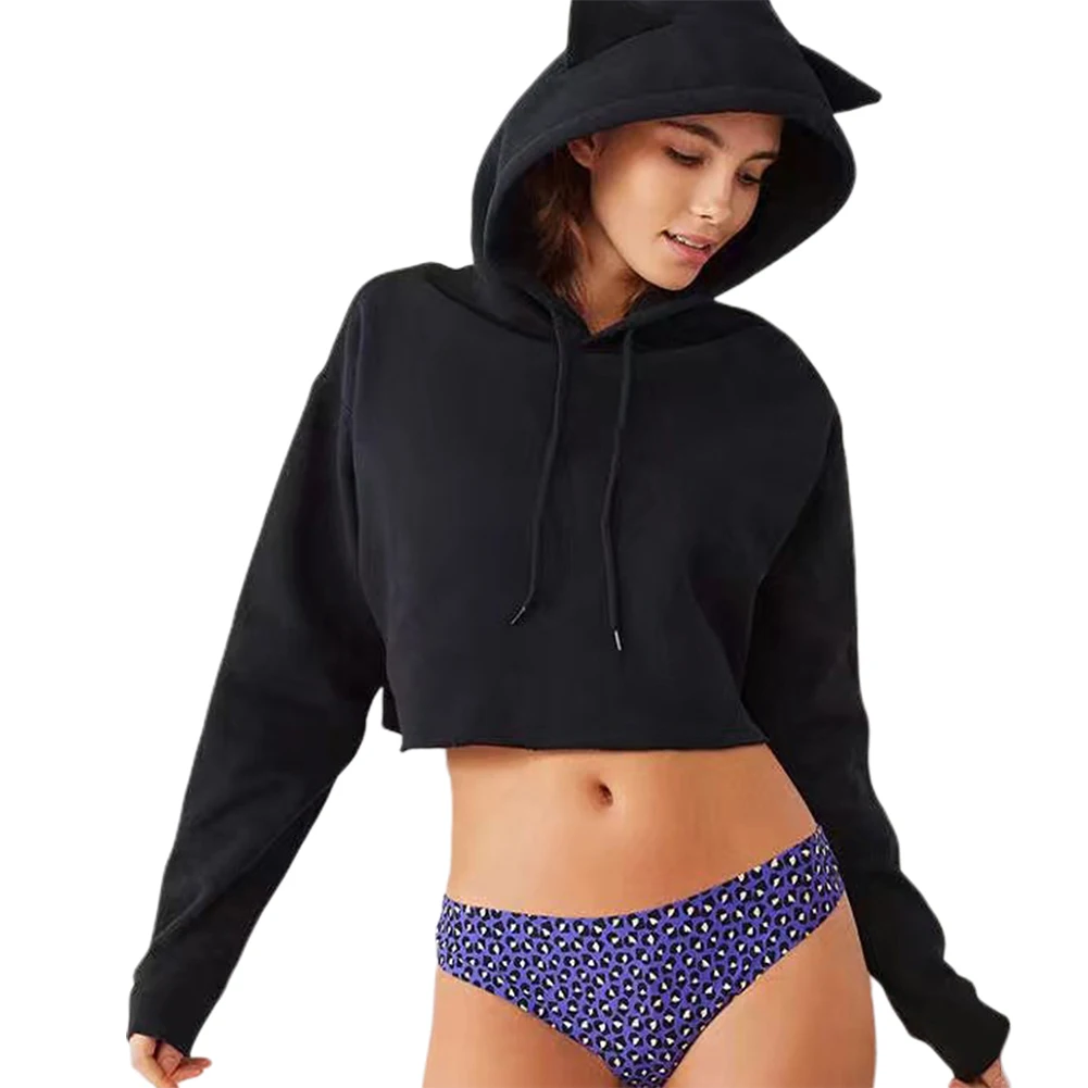 Женский Повседневный Укороченный свитшот с капюшоном и длинным рукавом из