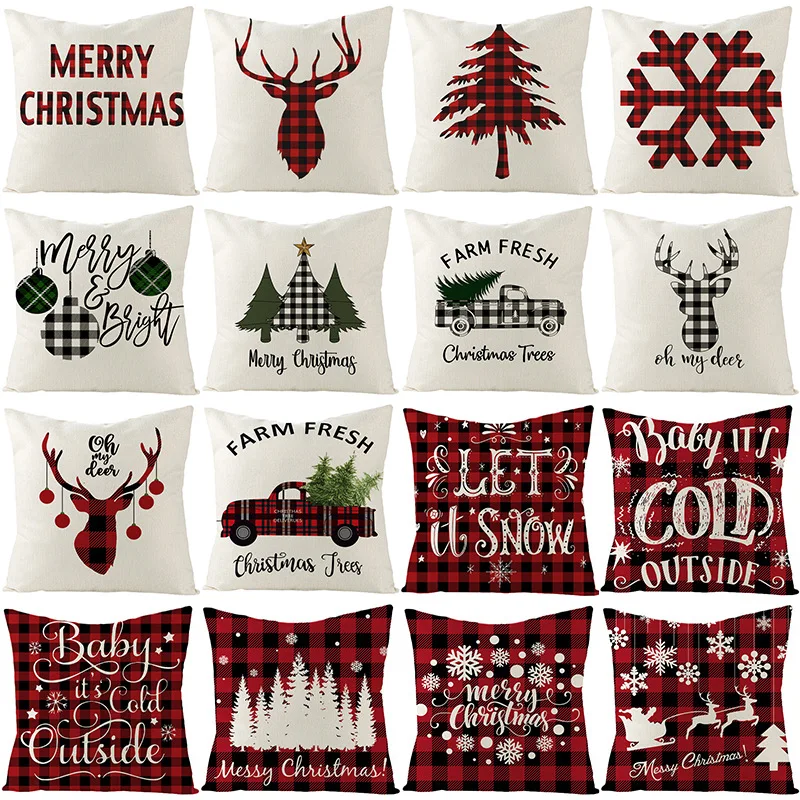 

45*45cm Red Merry Christmas Cushion Cover Pillowcase 2021 Christmas Decorations For Home Xmas Noel Ornament New Year Gift 2022