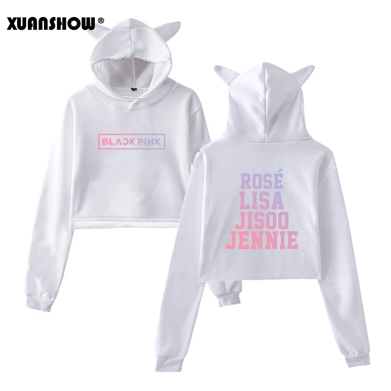 XUANSHOW сексуальный короткий Милый Толстовки женские Толстовки Длинный рукав BlackPink Kpop одежда Толстовка с капюшоном