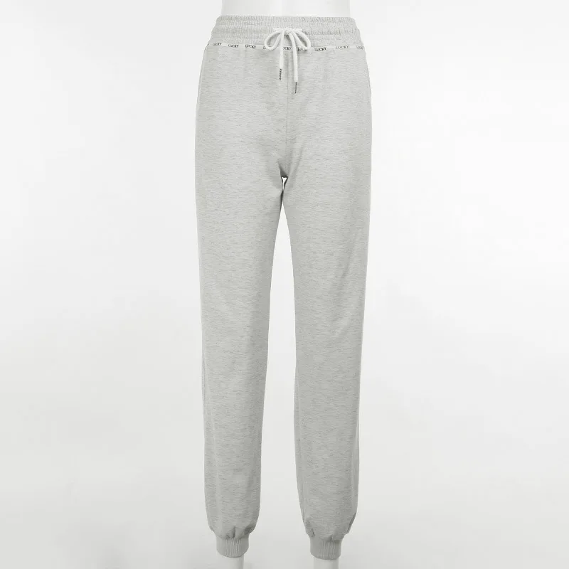 

Jogging Femme 2021 Spring Korean Fashion Clothes Elastic Waist Woman Sweatpants Sport Casual Long Trousers Black Gray Streetwear