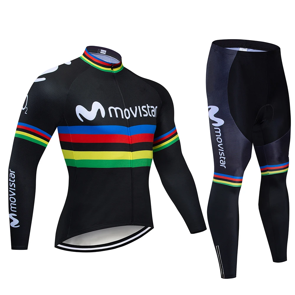 Movistar Pro Team зимний теплый флисовый длинный комплект одежды для мужчин, Велоспорт Джерси, нагрудник, велосипед, Ropa Ciclismo, велосипедная одежда - Color: Pic Color