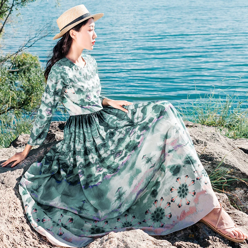 

New Dreamlike handmade tie dyed kaleidoscope printed silk cotton dress with fairy long dress