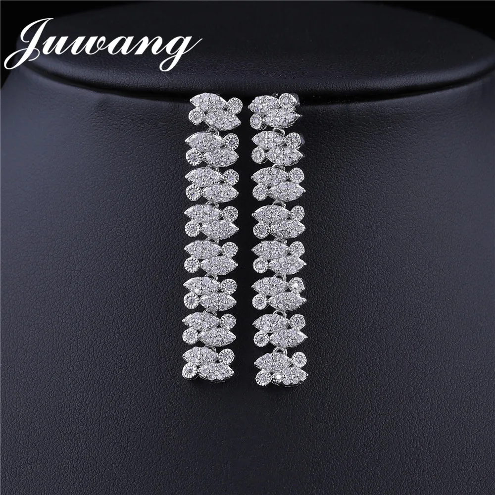 

JUWANG New Arrive Wedding Bling Necklace Earring Jewelry Set Iced Out Zircon Nigeria Bridal Tennis Chain Statement Pendant Gift