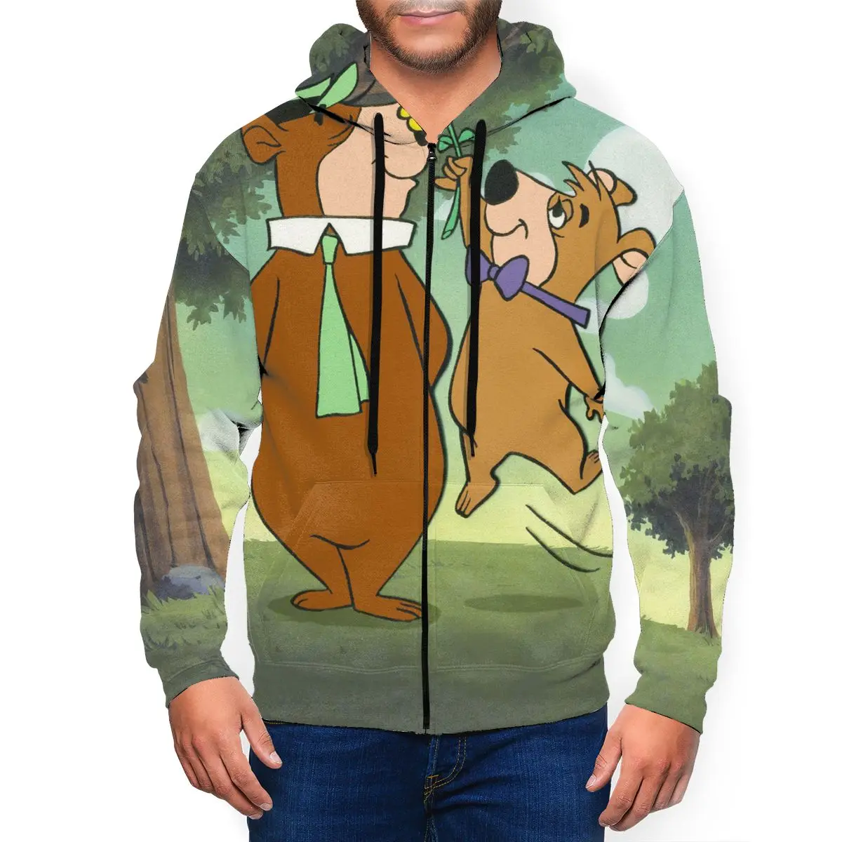 

Yogi Bear Anime 3D Printed Zipper Hat Hoodie for Men Women Casual Fall Sweaters