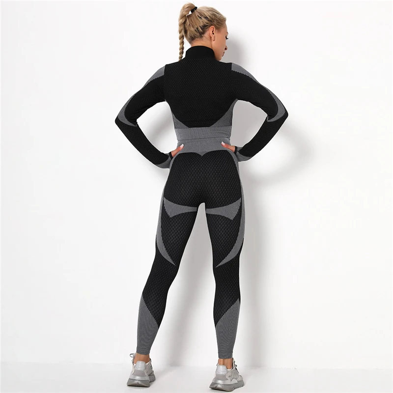 

2PCS Seamless Women Yoga Push Up Pants Sportswear Gym Clothes Fitness Long Sleeve Crop Top High Waist Leggings Sportswear Suits