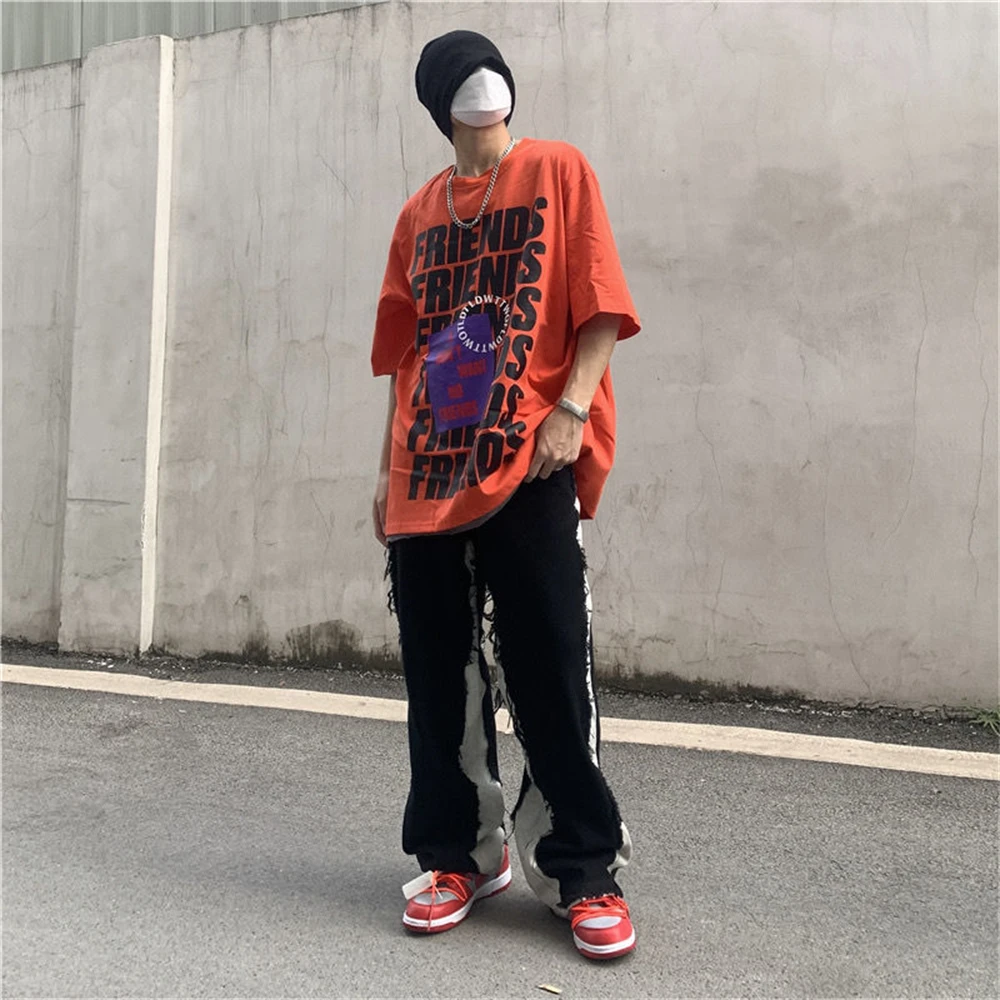 

100% Cotton Korean T-Shirt Streetwear Men Fashion Hip Hop Loose Half Sleeve Gothic Oversized T shirts Letter Print T-Shirt