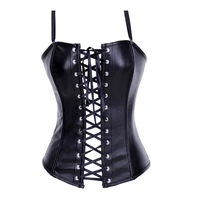 shoulder straps front zipper womens slimming body shapewear sexy punk bustier boned corset top faux leather size s 6xl style