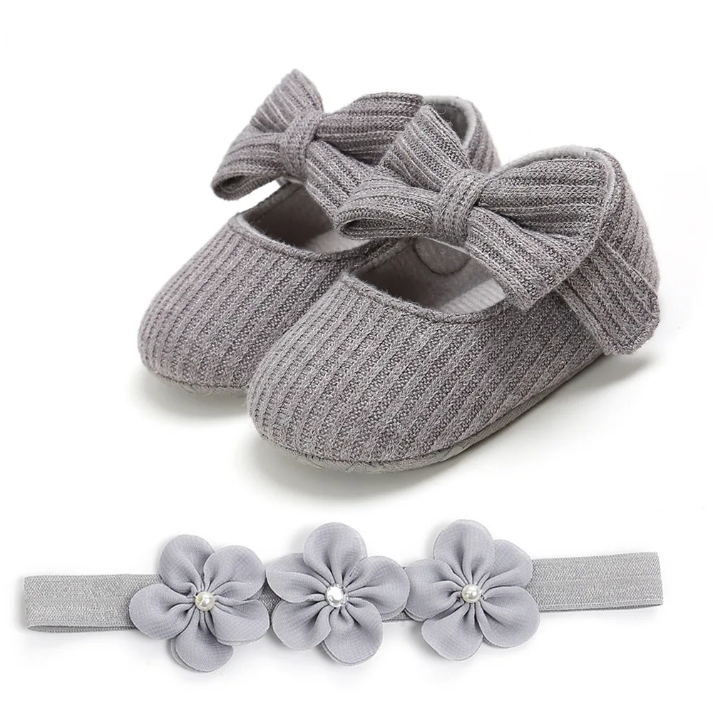 Emmababy модные милые комплекты одежды из 2 предметов; для детей; детская обувь; детские для девочек, обувь для младенцев Детские Мягкая подошва, с бантом для детей, начинающих ходить Туфли под платье+ повязка на голову