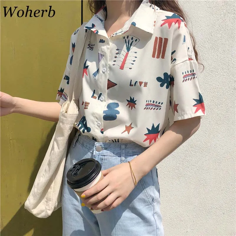 Woherb 2021 летняя футболка с коротким рукавом для женщин Harajuku топы принтом героями