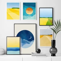 yellow grey sun moon mountain abstract wall art canvas painting nordic posters and prints wall pictures for living room decor