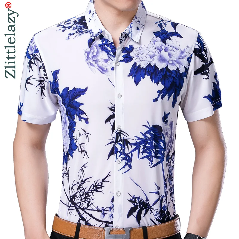 2021 мужские рубашки с коротким рукавом Гавайские цветы повседневные приталенные