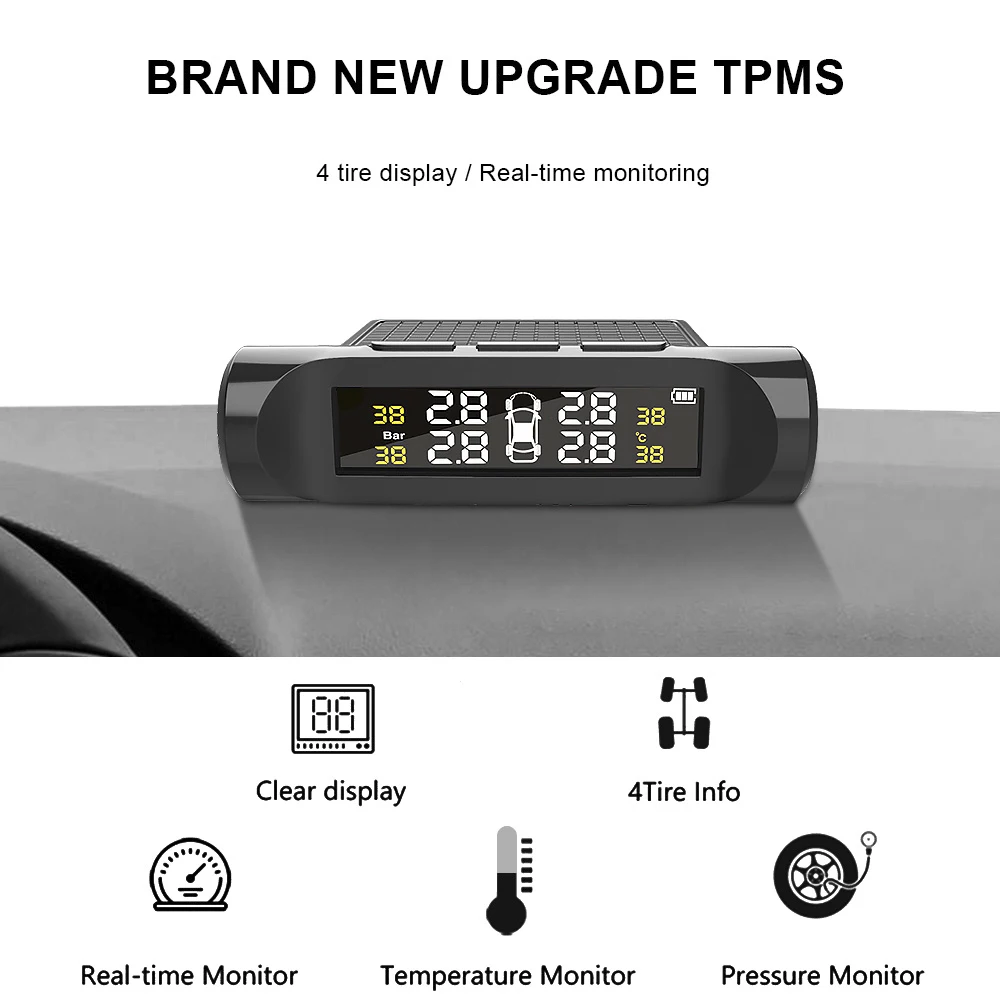 Car TPMS Tyre Pressure Monitoring System Auto Security Alarm Systems Digital LCD Display Battery External Sensor | Автомобили и
