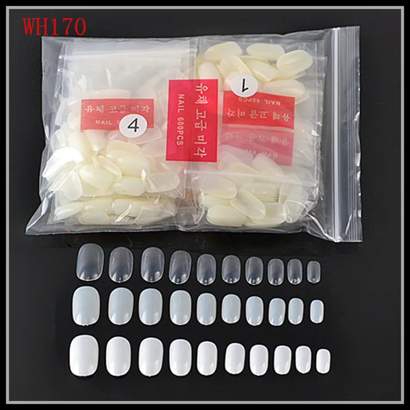 600Pcs/pack Natural Medium Oval Round Short False Nails Tips Full Cover French Fake Nail Art Acrylic Manicure Salon Tools | Красота и