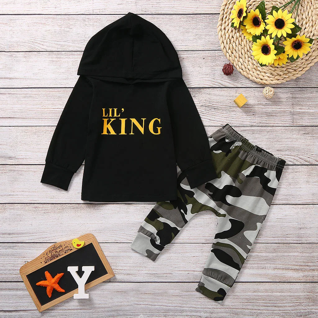 New Clothing Suit Toddler Kids Baby Boy Letter Hoodie T Shirt Tops+ Camo Pants Outfits Clothes Set Tracksutis Sportswear Toddler