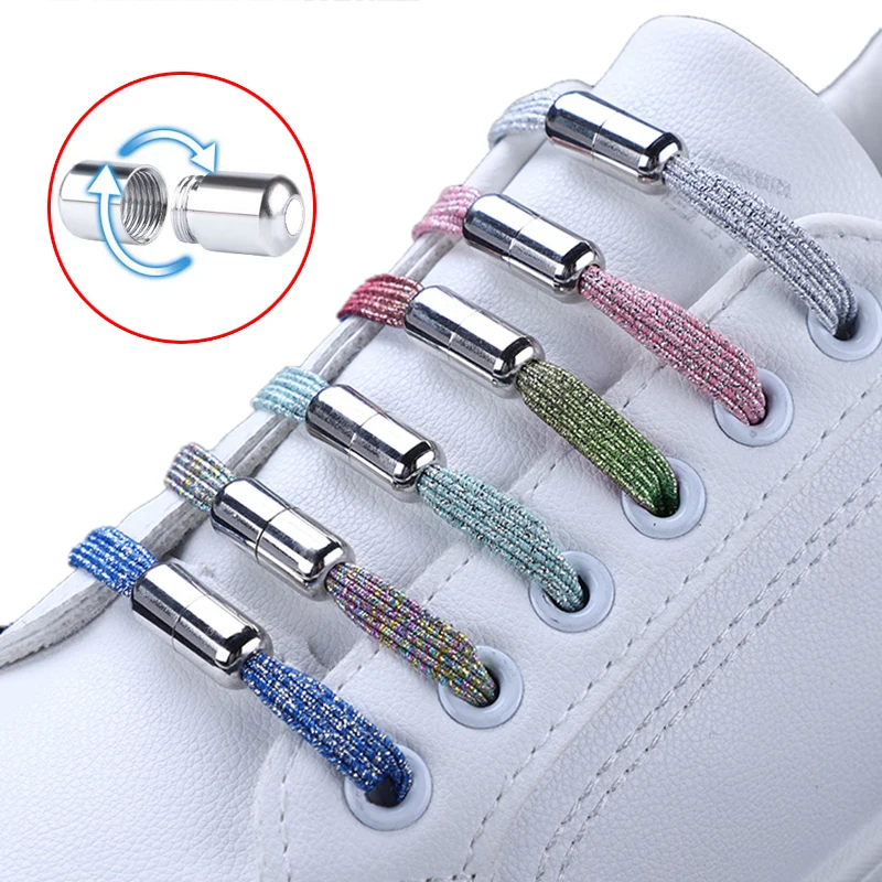 

Multi Color Options No Tie Shoelace Lock Flat Shoelaces Quick Wear in 1 Second Lazy Laces Elastic Upgrade Round Capsule Metal