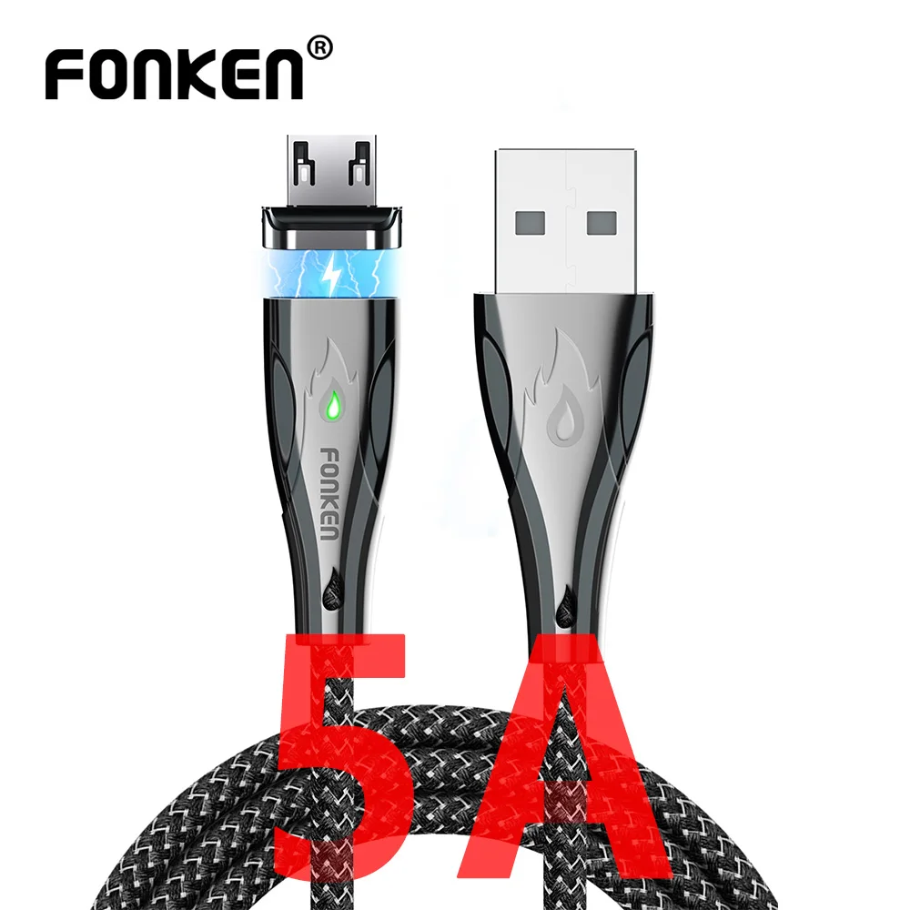FONKEN Тип C Магнитный кабель Магнит Micro USB телефонный кабель из цинкового сплава, цинковый сплав 5A Быстрая зарядка для телефона шнур 1m 2m Тип-C кабель данных