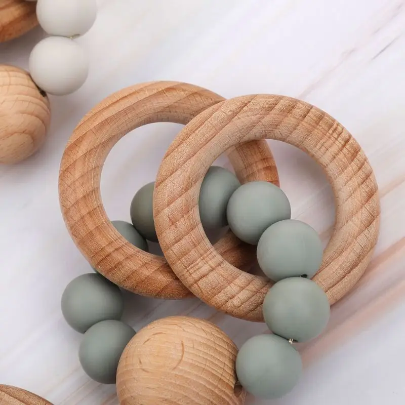 

Wooden Teether Baby Bracelet Jewelry Teething For Organic Wood Silicone Beads Baby Rattle Stroller Accessories Toy