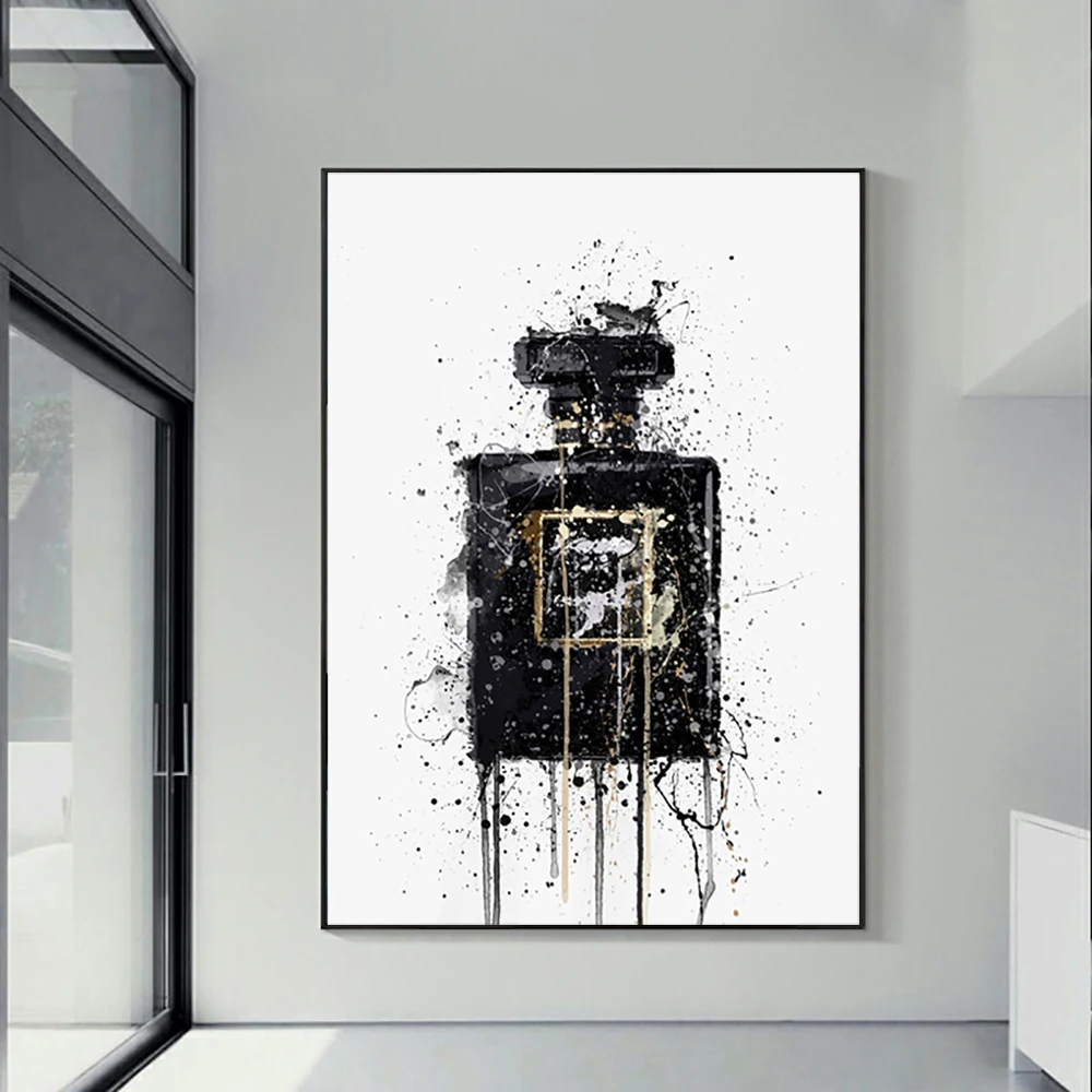 

Abstract Art Black Perfume Bottle Canvas Paintings Modern Posters and Prints Wall Art Picture for Living Room Home Decor Cuadros