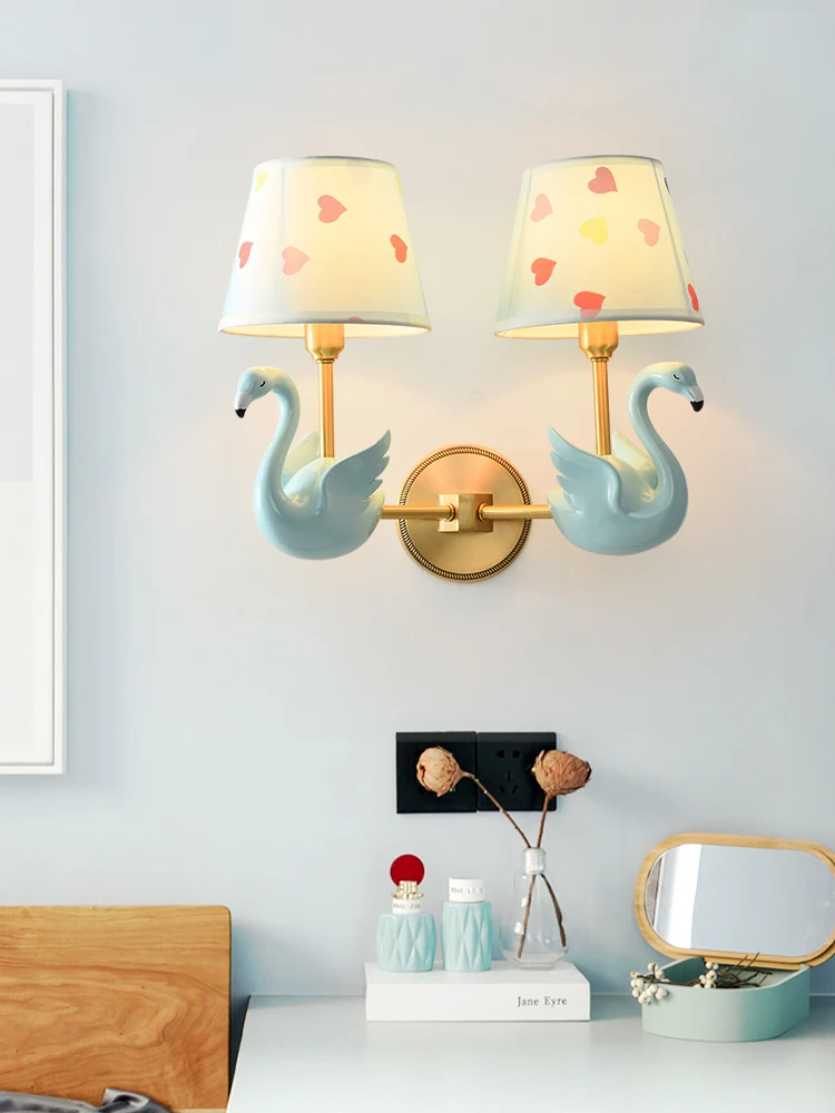 Современный светодиодный настенный светильник с лебедем синий детский птицей