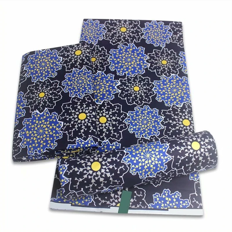 

2021 New Top Quality African Gold Print Wax Fabric Nigerian Ankara Wax Fabric 100% Cotton Material 6 Yards For Sewing VL-108