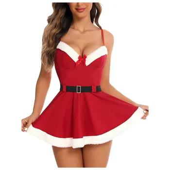 Christmas Babydoll Dress Women's Underwear Sexy Lace Lingerie V-neck Sleeveless Strap Nightdress Sexy Backless Nightie Sleepwear 1