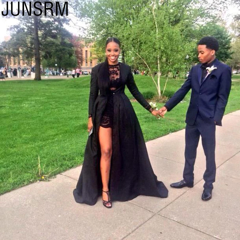 Черное Кружевное длинное платье с длинным рукавом отрезное пальто длина в пол