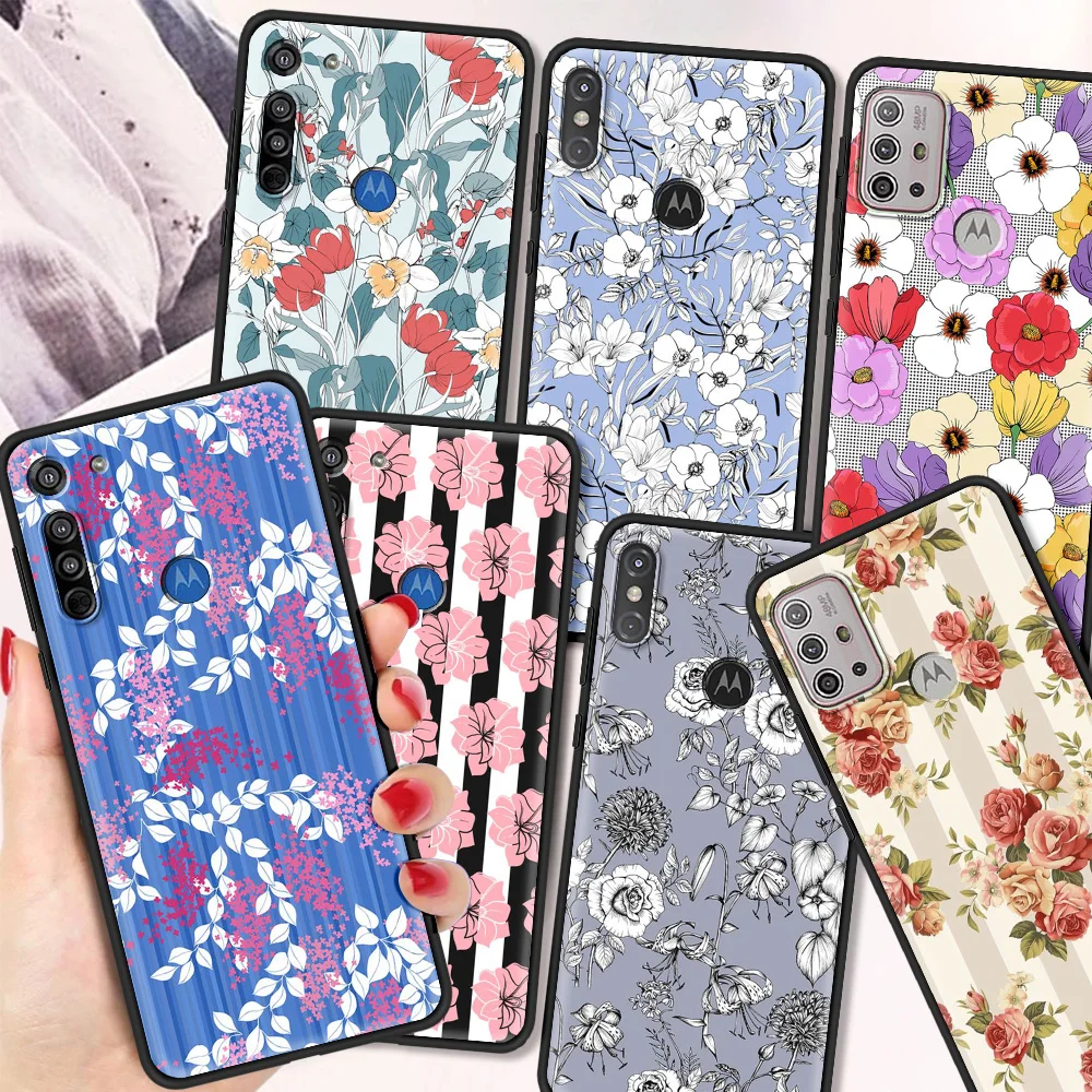 

Colorful Abstract Art Line Flower Silicon TPU Case for Motorola G G8 Power G9 G10 G30 Plus Play E6S Edge One Fusion Stylus Cover