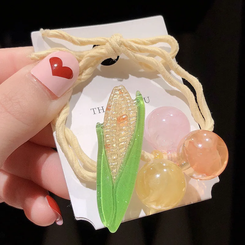 corn Новинка, милая мультяшная резина, резинка для волос, модные детские эластичные ленты для волос с фруктами, головной убор для девочек, конский хвост, зажим для волос аксессуары - Цвет: corn