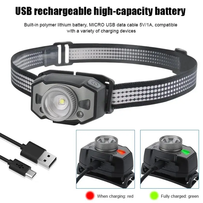 

2021 new focusing headlamp headlamp red light USB rechargeable bright light fishing sensor headlamp