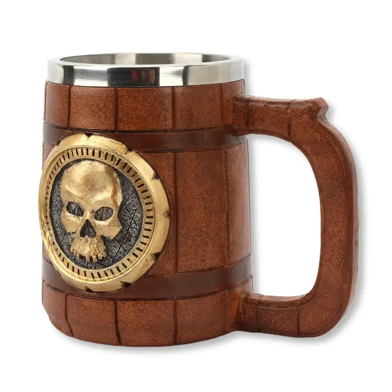 Пивная кружка в виде черепа из нержавеющей стали стиле ретро деревянная имитация