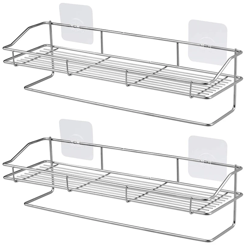 

Shower Caddy,Bathroom Wall Shelves With Towel Rack/Bar,Adhesive Floating Shelves For Wall, Organizer For Bathroom 2 Pack