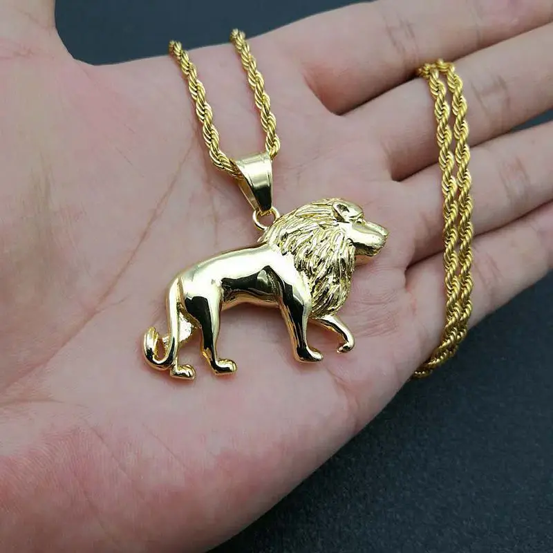 

Men Women Stainless Steel Animal Lion Hip Hop Pendant Necklaces Gold Plated Statement Chain Jewelry