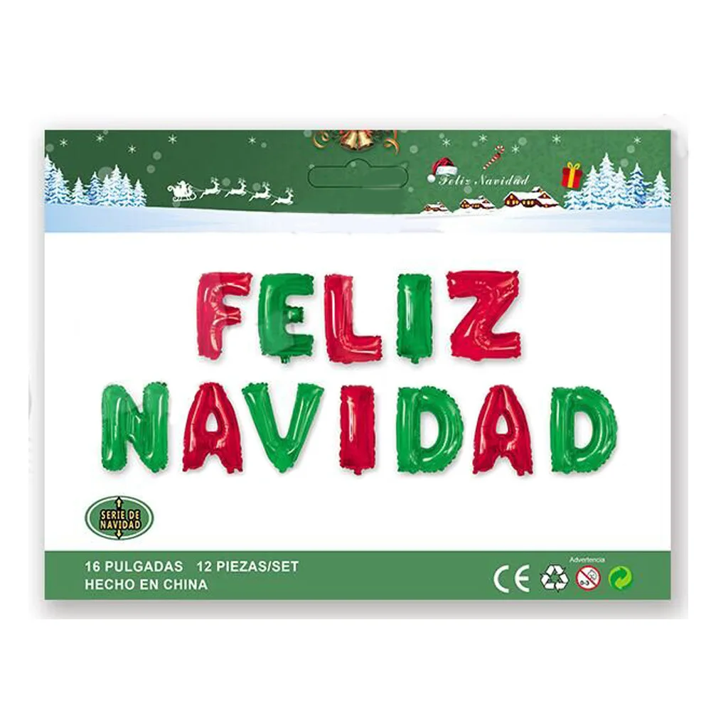 

Spanish Merry Christmas Aluminum Foil Balloon Set Feliz Navidad Lettered Set Letter Balloons