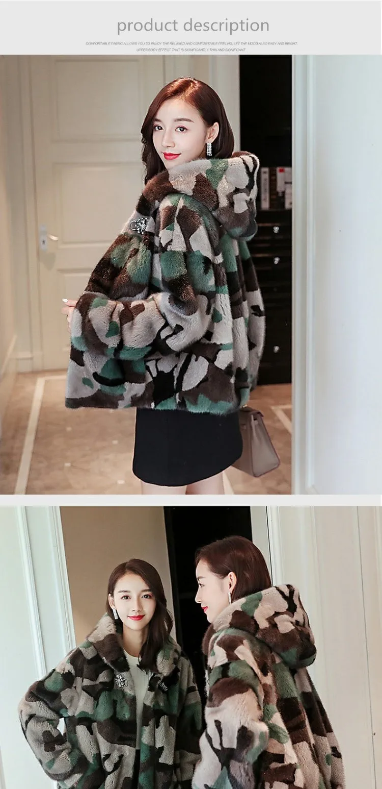 inverno новая полностью из норки шуба curto moda simples cinto de camuflagem verde do exerrcito das mulheres jaqueta com capuz de