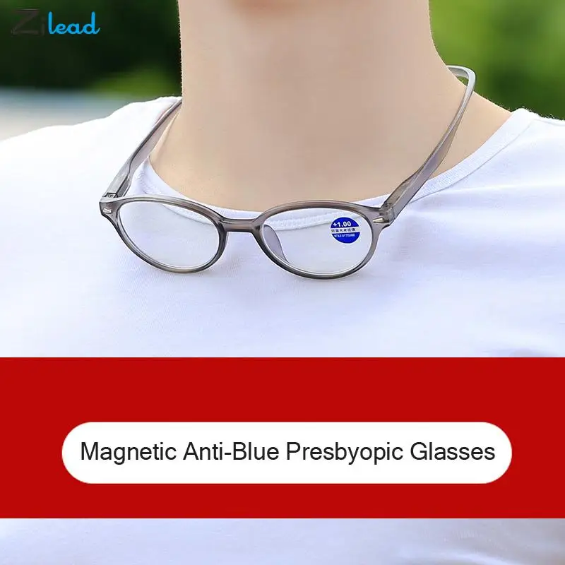 

Zilead Round Magnetic Reading Glasses Hanging Neck Comfy Resin Presbyopia Eyeglasses Hyperopia For Women Men Diopter +1 to+3.5