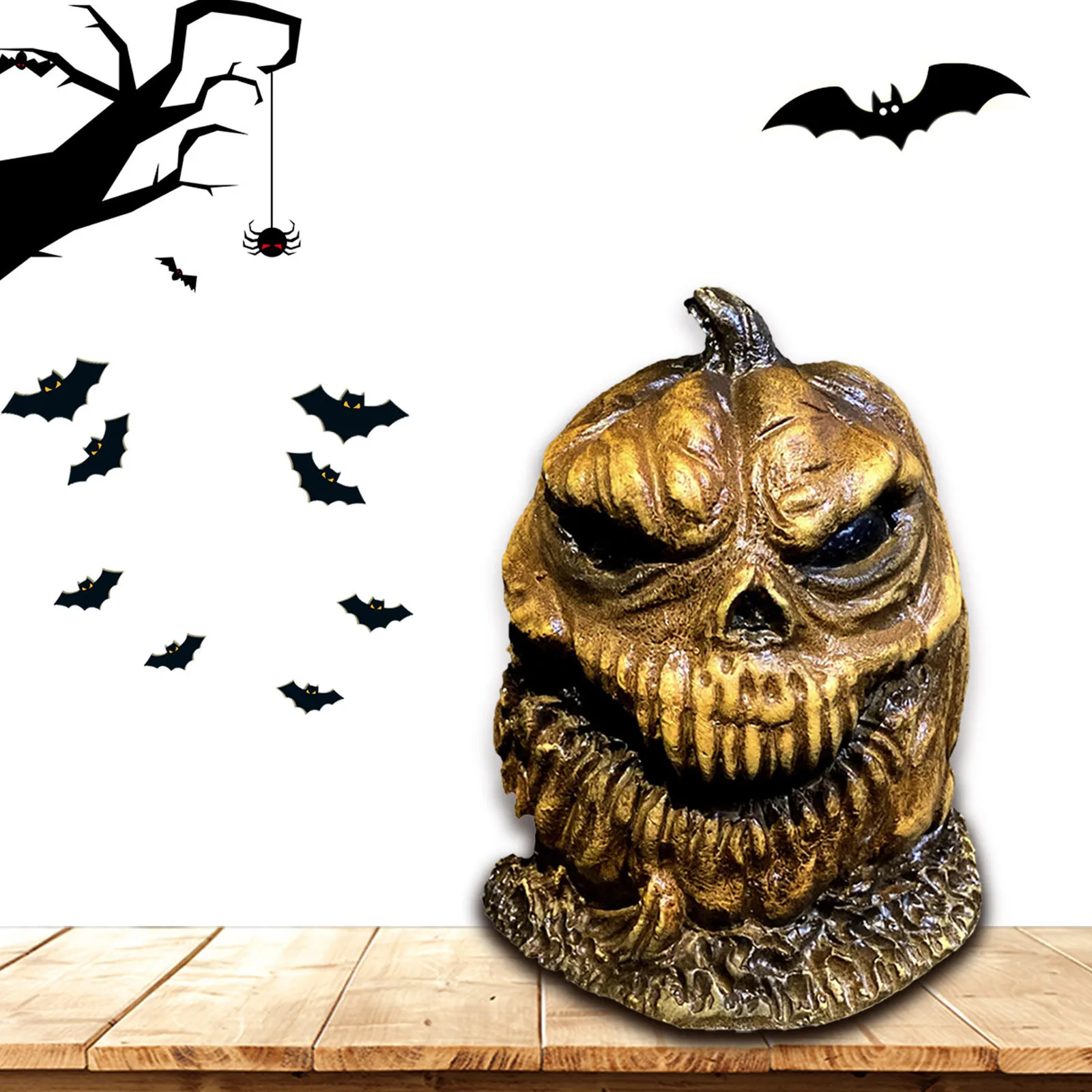 

Halloween Atmosphere Resin Skull Ornaments Pumpkin Head Decoration Creative Memorial Home Living Room Decor Children's Gift #36