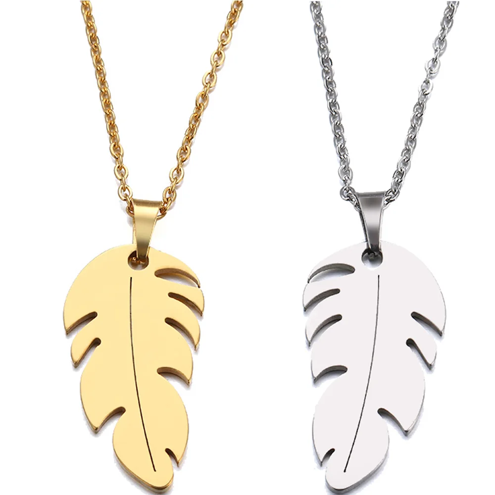 Ожерелье с подвеской в виде листьев и перьев из нержавеющей стали | Украшения