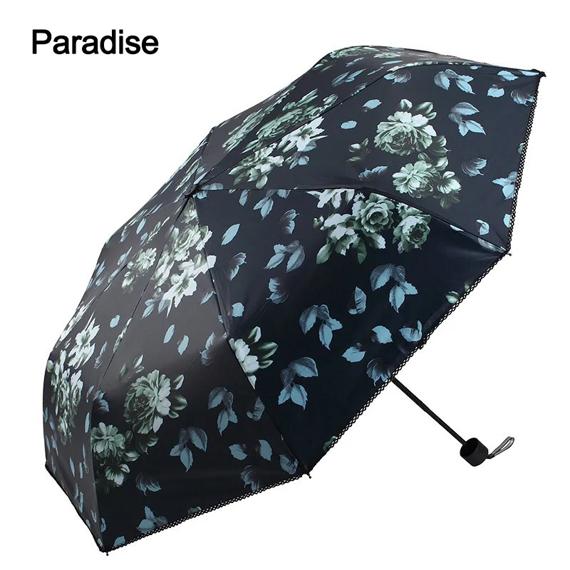 Винтаж Потертый Цветочные Для женщин зонтик розы три складной девушка Прочный