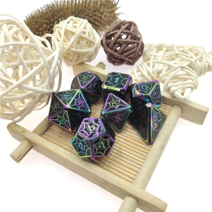 

Popite 7 шт. блестящие металлические D & D игральные кости, металлические искусственные многогранные металлические кости для ролевых игр MTG ...