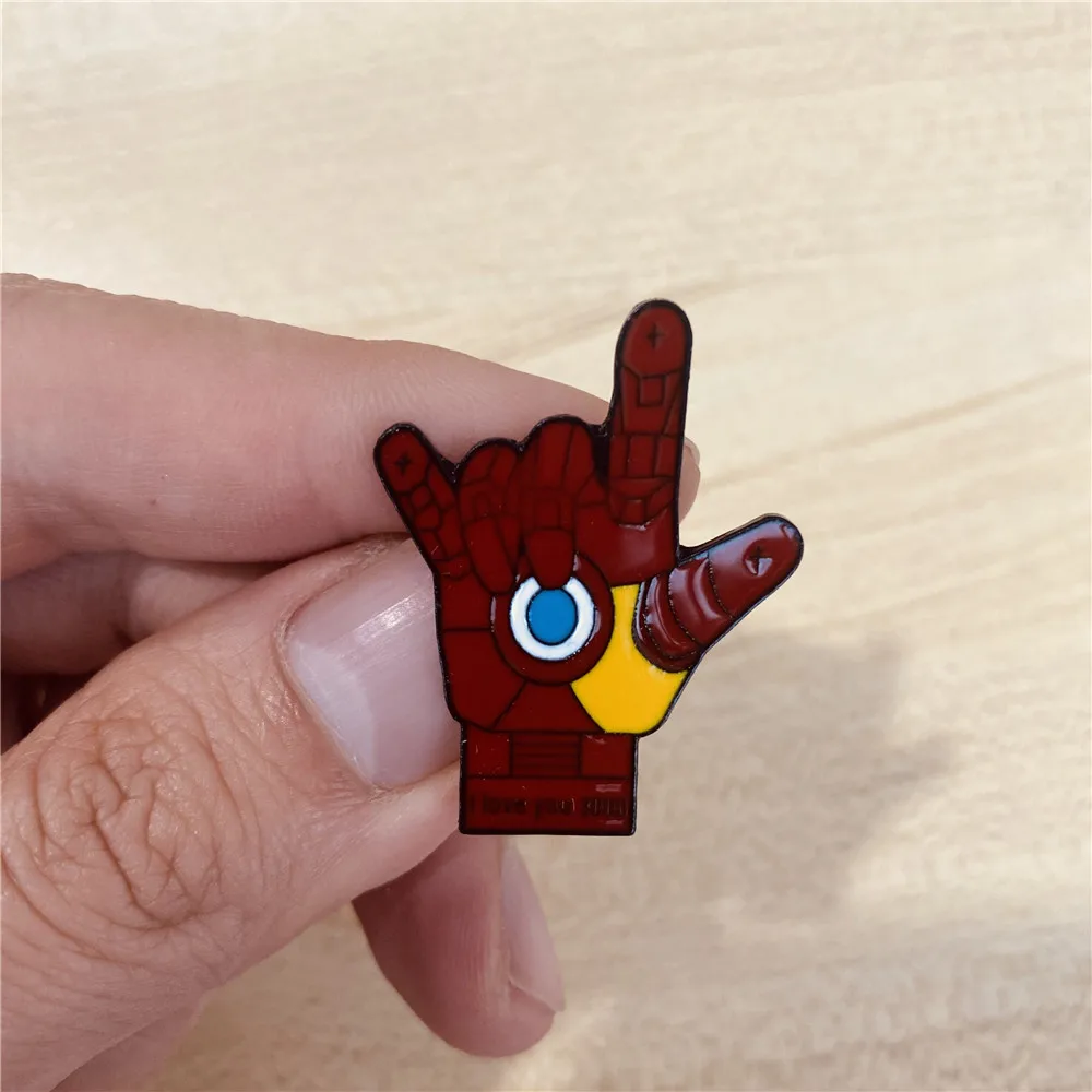 

Disney Marvel Brooch Iron Man Enamel Pin I Love You 3000 Gesture Metal Badge Men and Women Jewelry Gift Lapel Accessories
