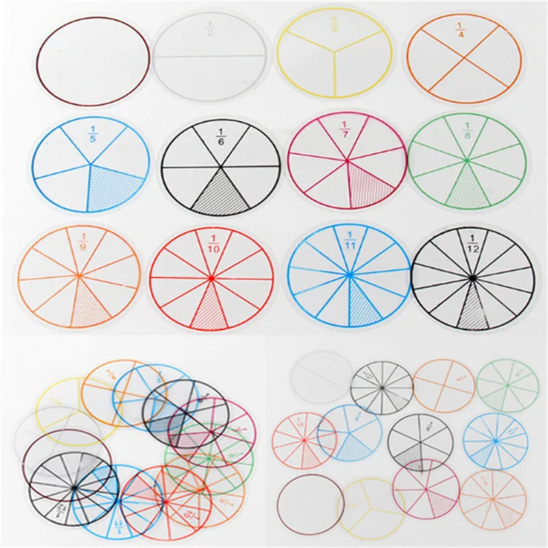 

12pc Math Fraction Circles for Children Kids Student School Educational Toy Gift