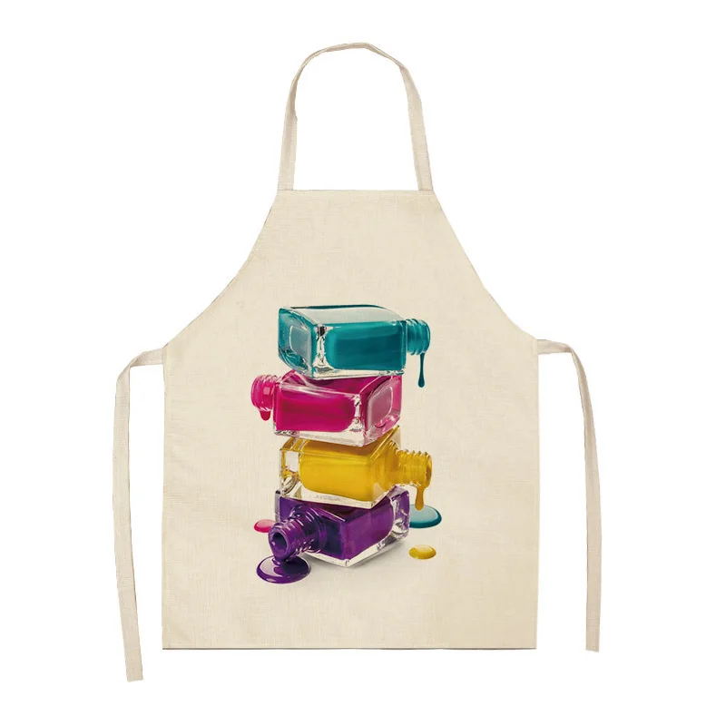 

Kitchen Women Apron Color Nail polish bottle Printed Linen Adult Childs leeveless Aprons 68X55CM Waterproof Home Cleaning Tools