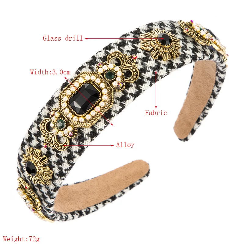 

Hot Selling New Handmade Rhinestone Luxury Baroque Headband Houndstooth Crystal Bling Hairband Women Elegant Hair Accessories