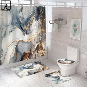luxury shower curtain modern marble decorative bathroom curtain polyester bath screen bath house partition mat set toilet carpet free global shipping