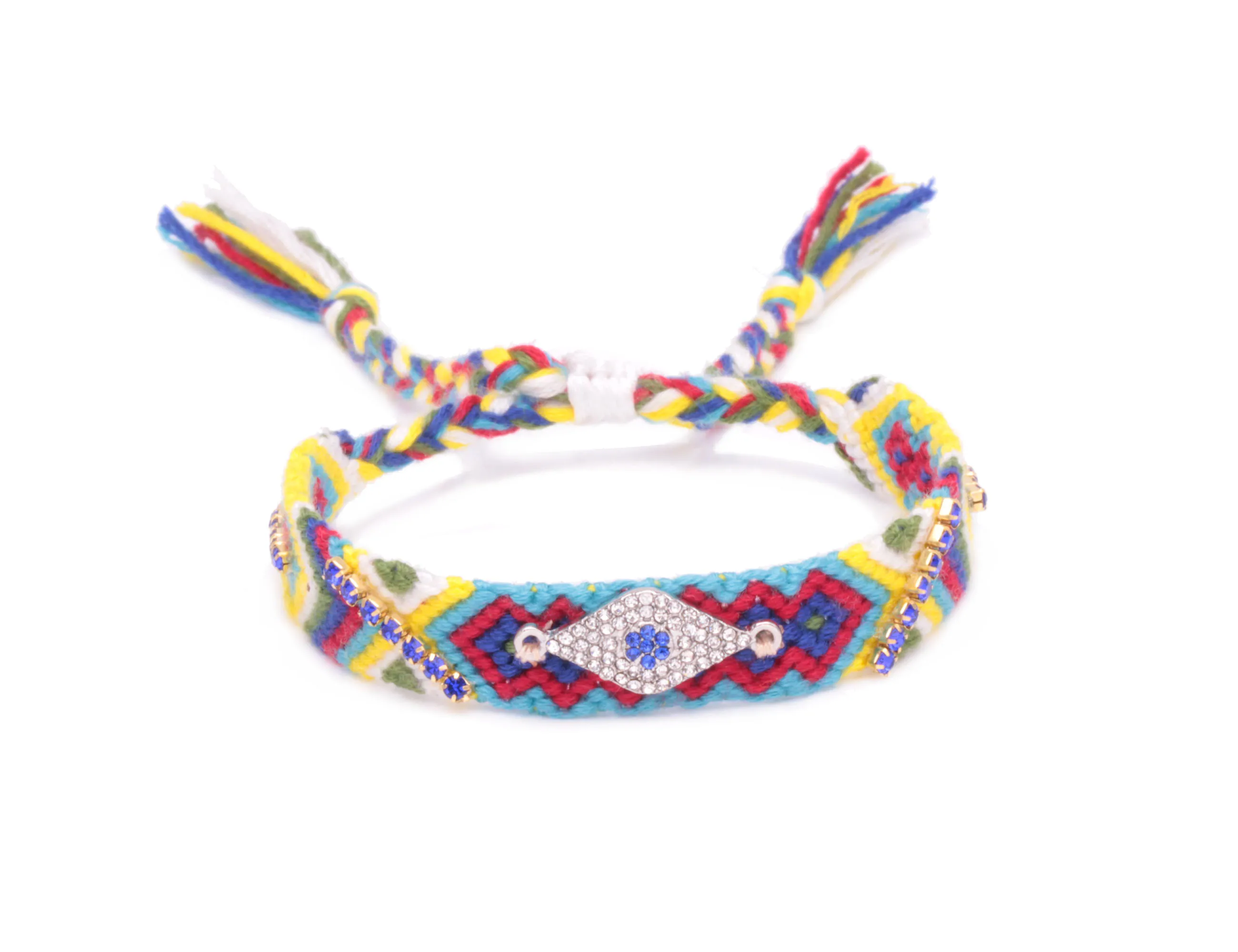 Boho призматический сглаза синий сверкающий кристалл плетеные браслеты дружбы для