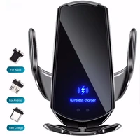 automatic 15w qi car wireless charger for iphone 12 11 xs xr x 8 samsung s20 s10 magnetic usb infrared sensor phone holder mount